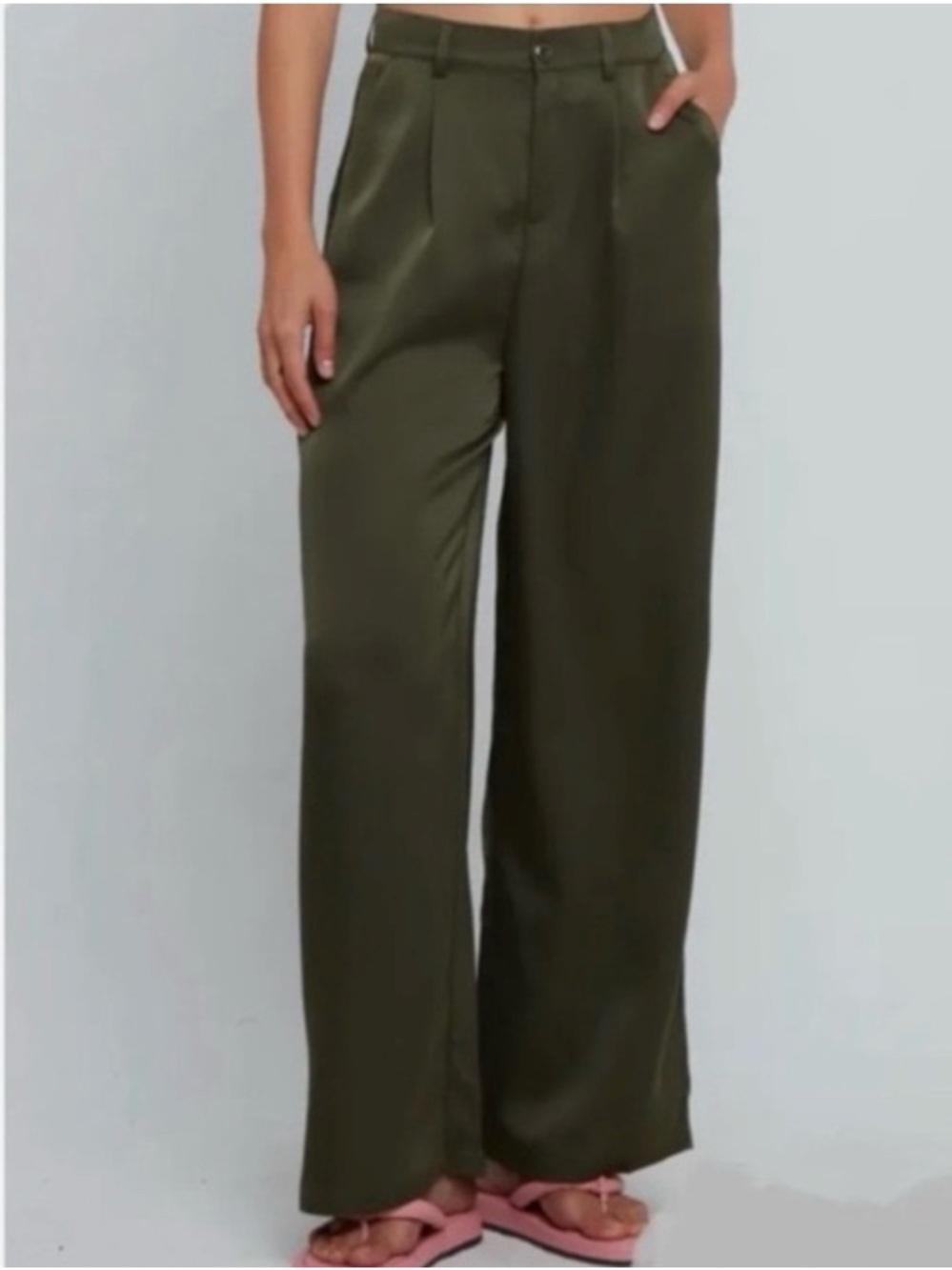 Women's Wide-Leg Satin Trousers - Olive